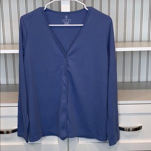 Women’s cotton button down shirt.